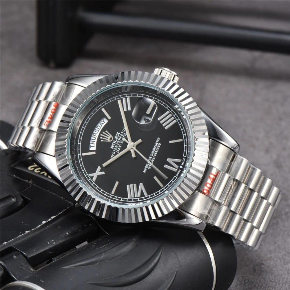 luxury Watch day date silver black