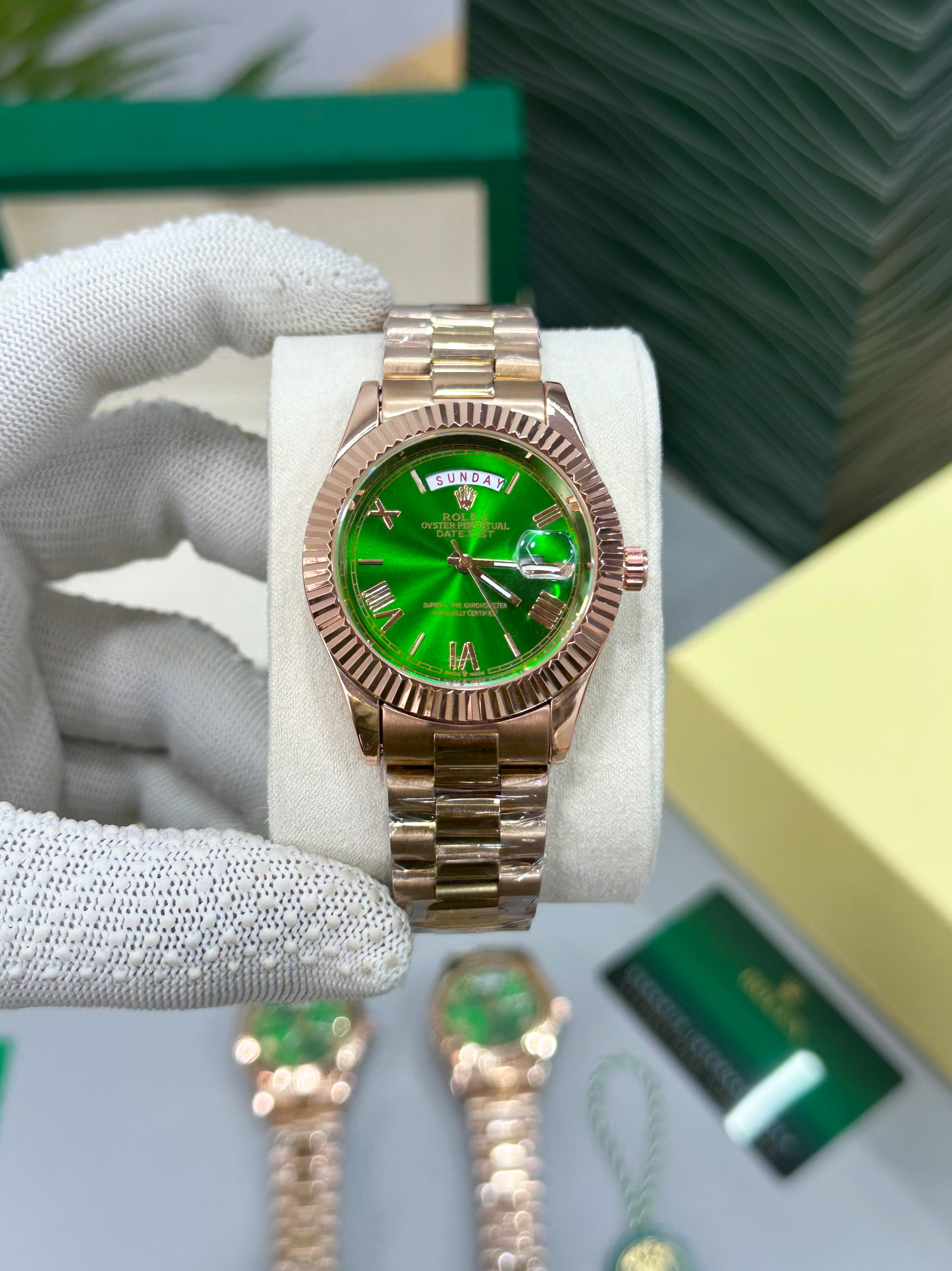 luxury Watch day date green dial