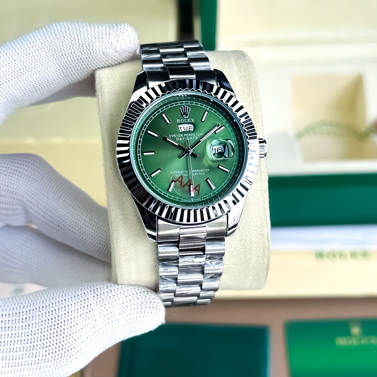 luxury Watch day date green dial