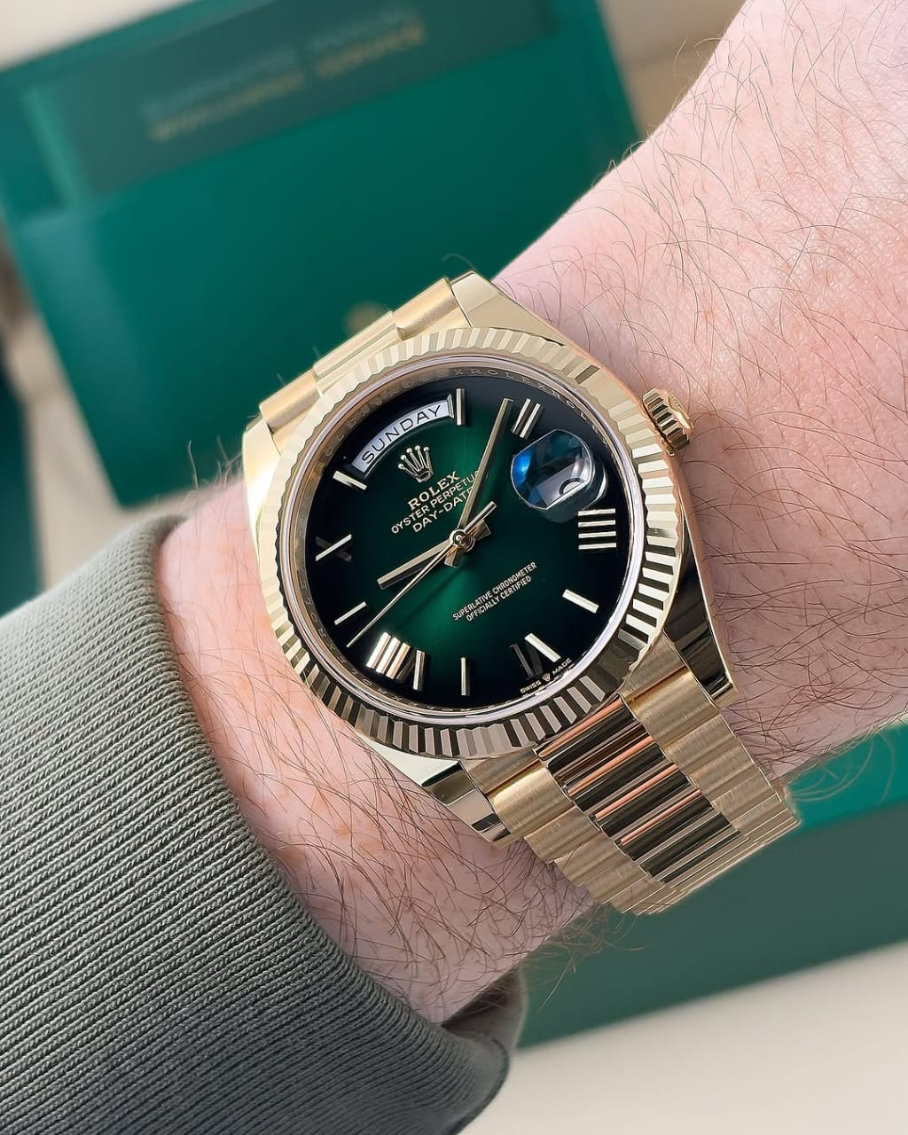 luxury Watch day date gold green