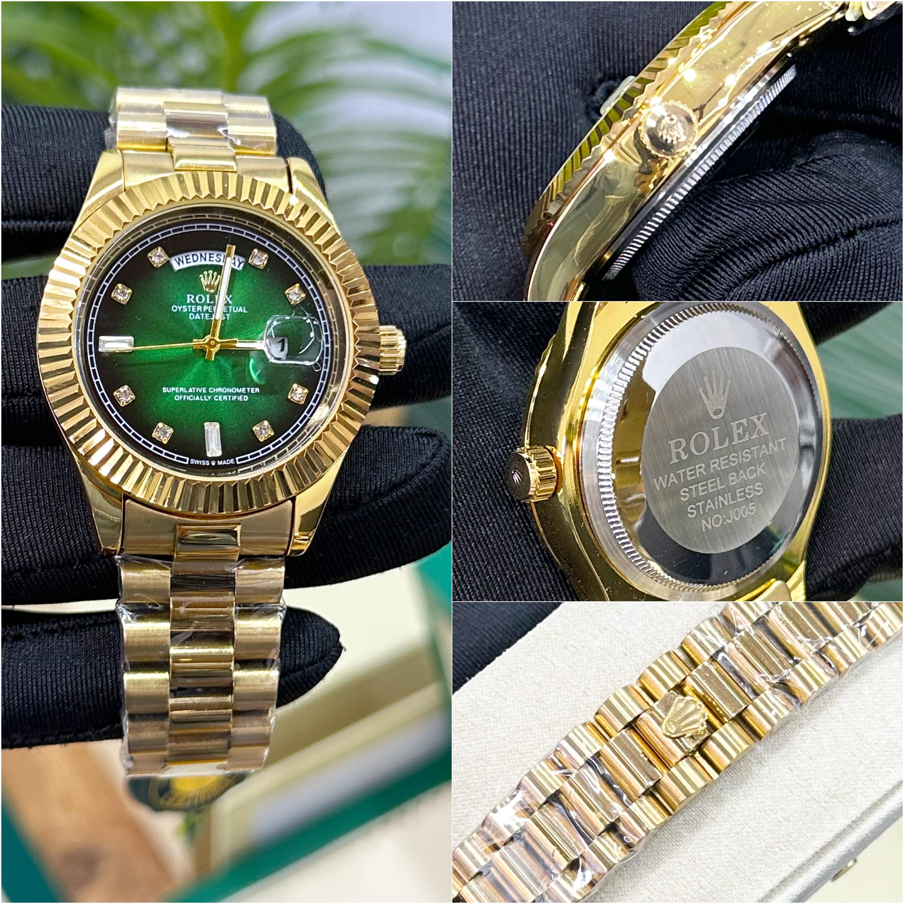 luxury Watch day date gold green premium